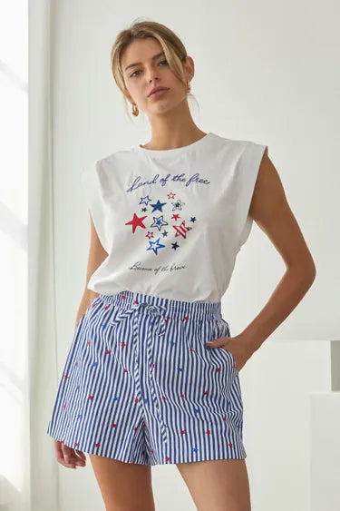 Patriotic Star Print Sleeveless Top Graphic Tee