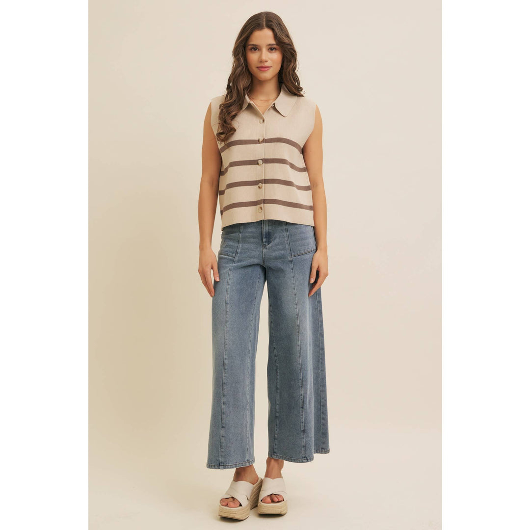 Soft Viscose Rib  Button-Down Sweater Vest