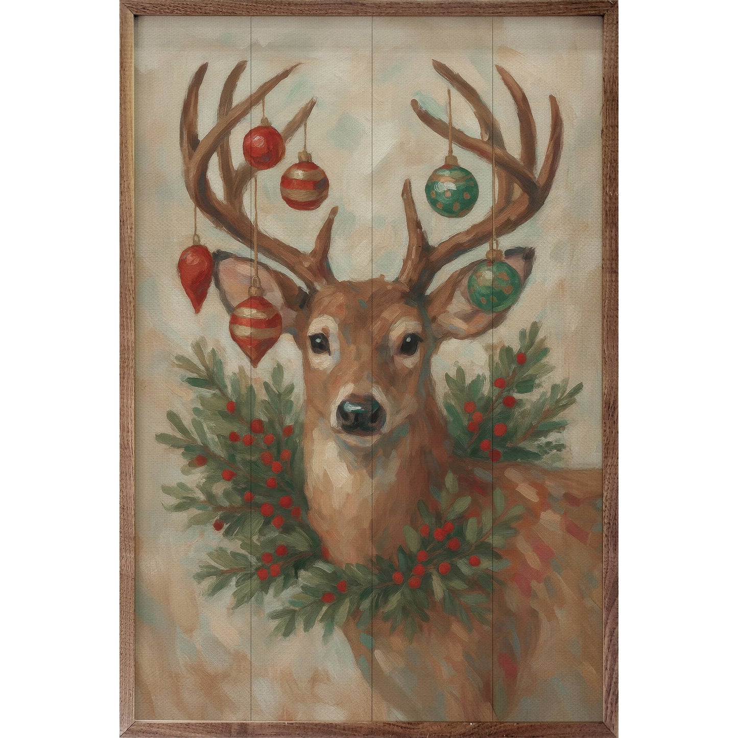 Christmas Whitetail Deer With Wreath Art Print