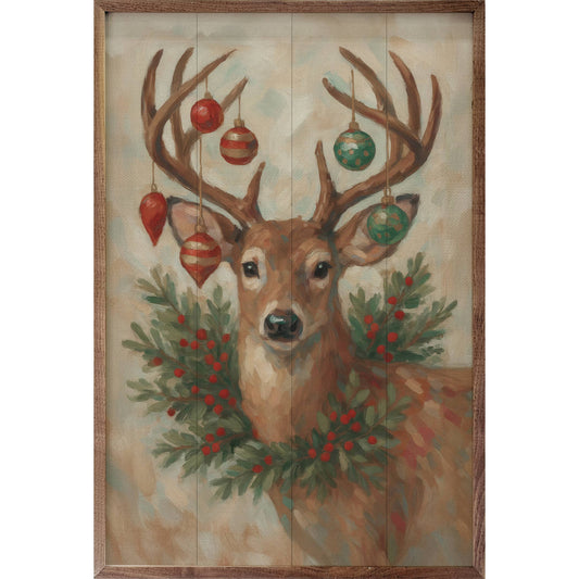 Christmas Whitetail Deer With Wreath Art Print