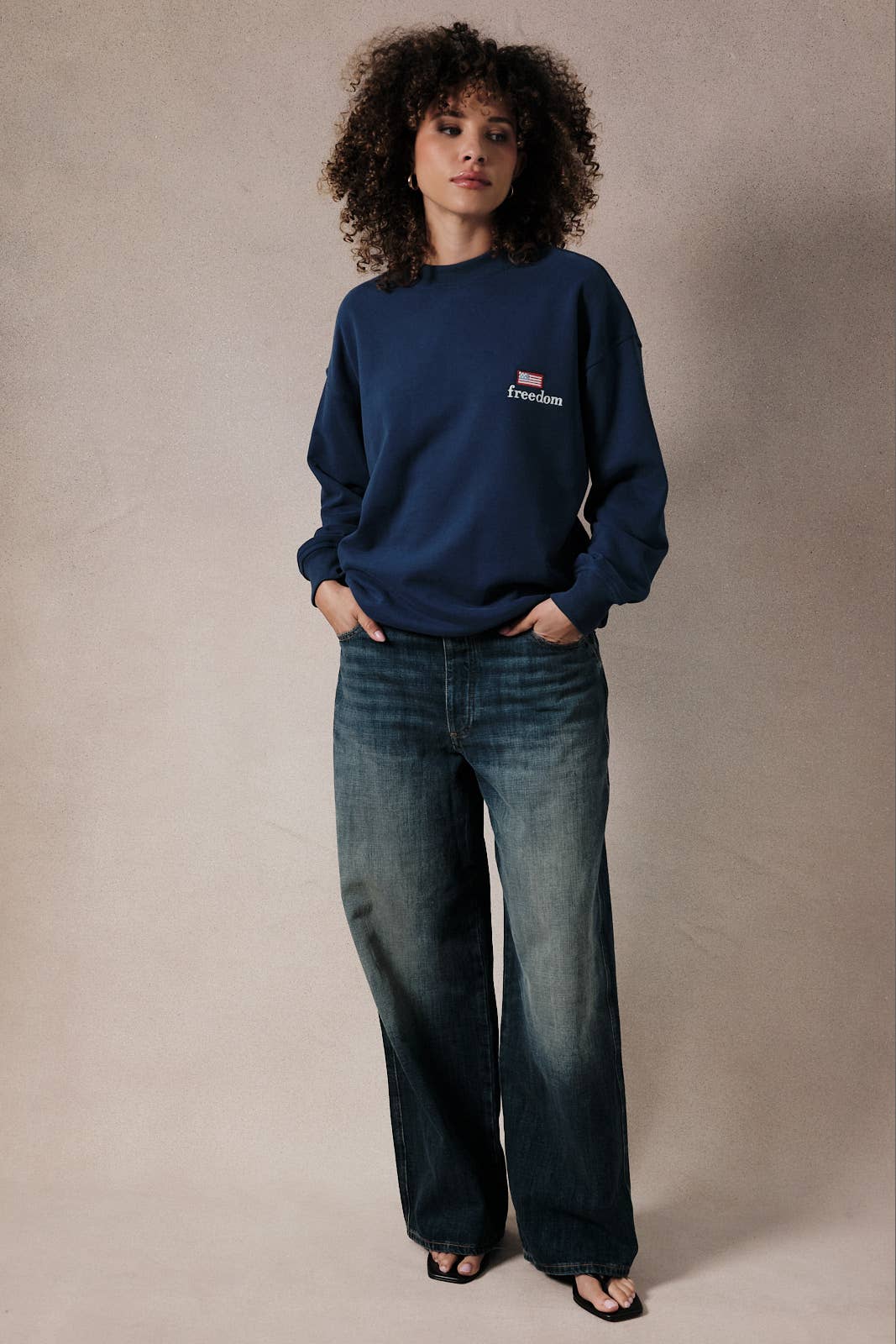 Crew Neck Long Sleeve "Freedom" Applique Sweatshirt