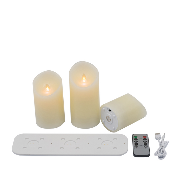 Set of 3 Rechargeable LED Candles with USB and Charging Tray