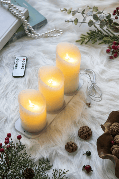 Set of 3 Rechargeable LED Candles with USB and Charging Tray