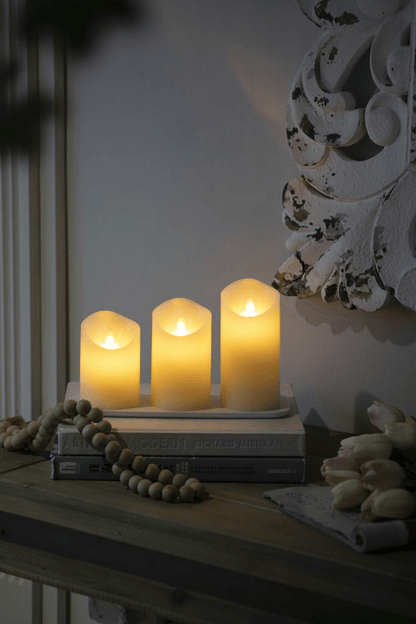Set of 3 Rechargeable LED Candles with USB and Charging Tray