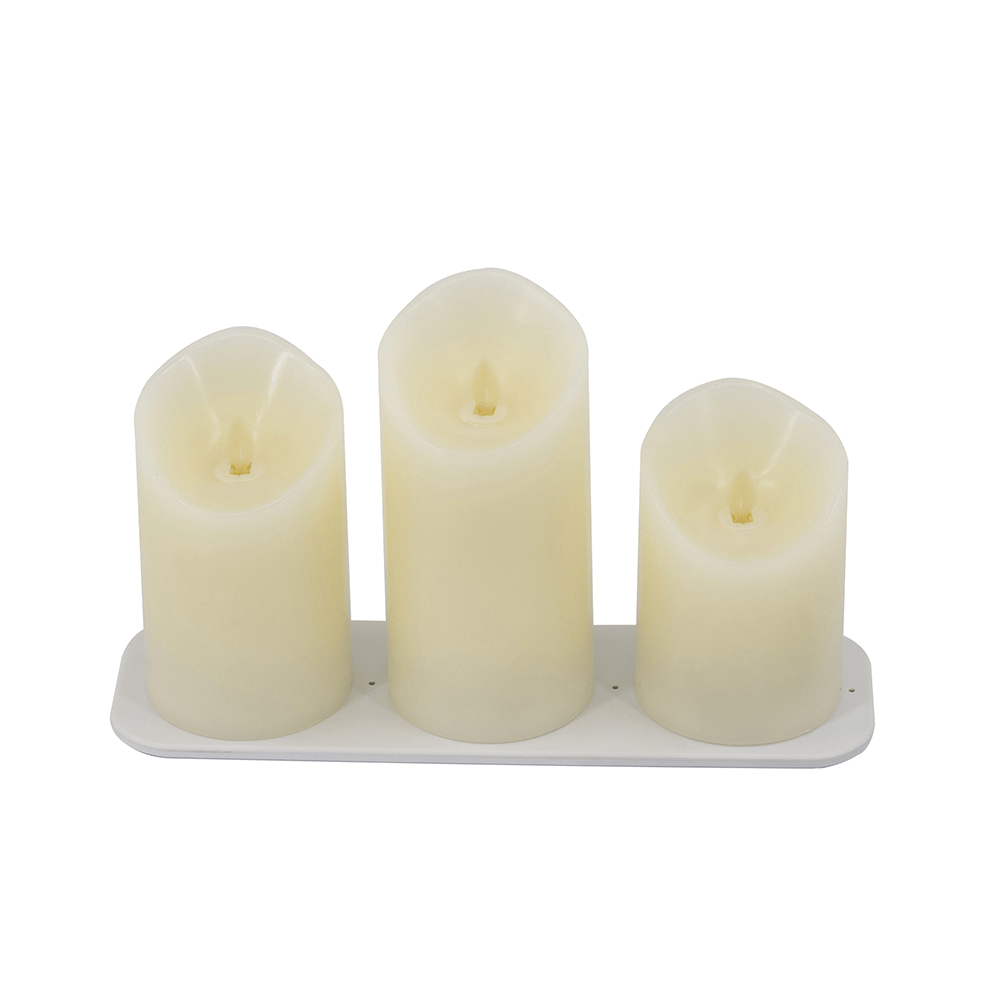 Set of 3 Rechargeable LED Candles with USB and Charging Tray