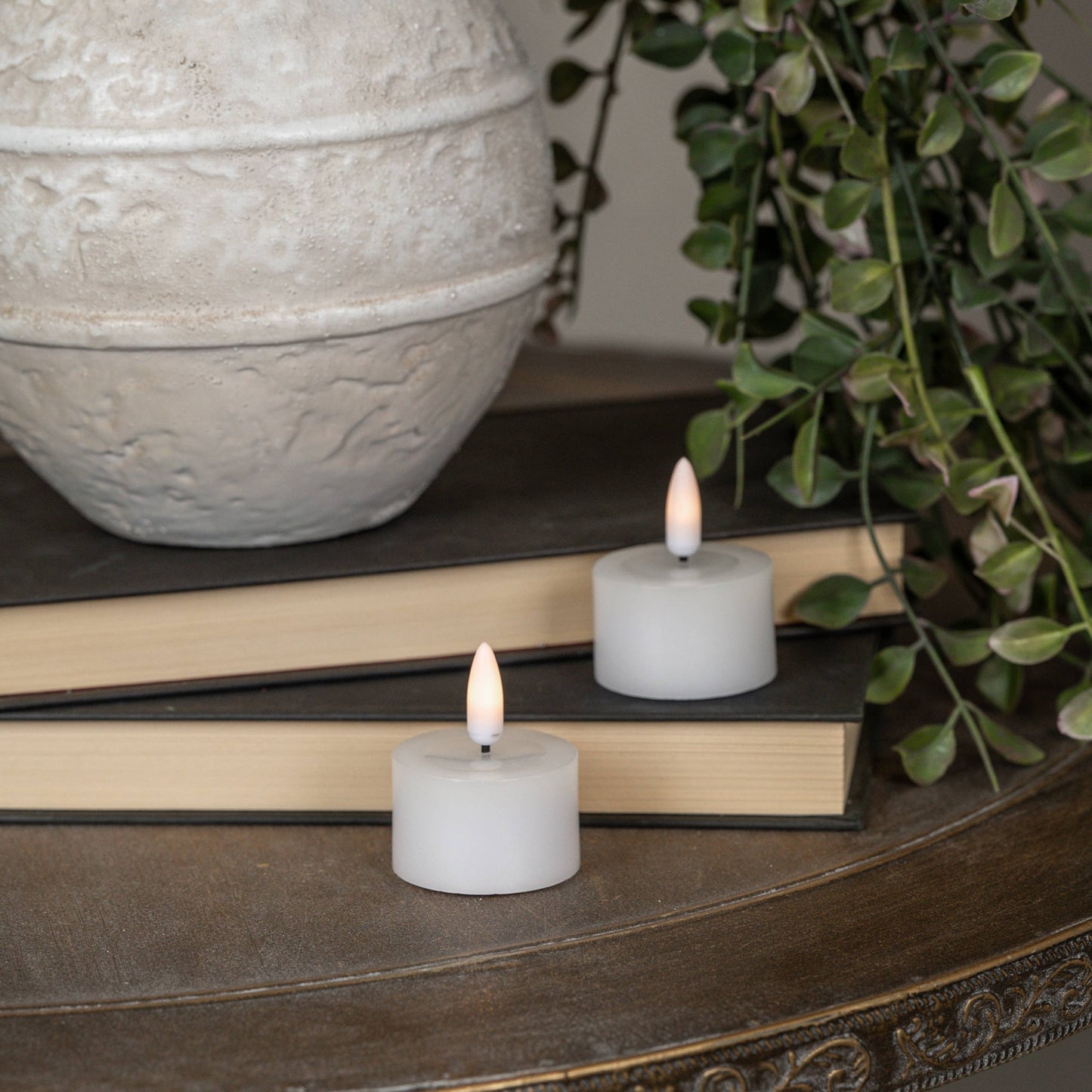 SET/ 2 - 3D FLAME WHITE TEALIGHT CANDLES W/ MELTING EFFECT