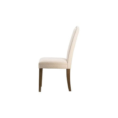 Armless Cream Dining Chair with Nail Head Trim