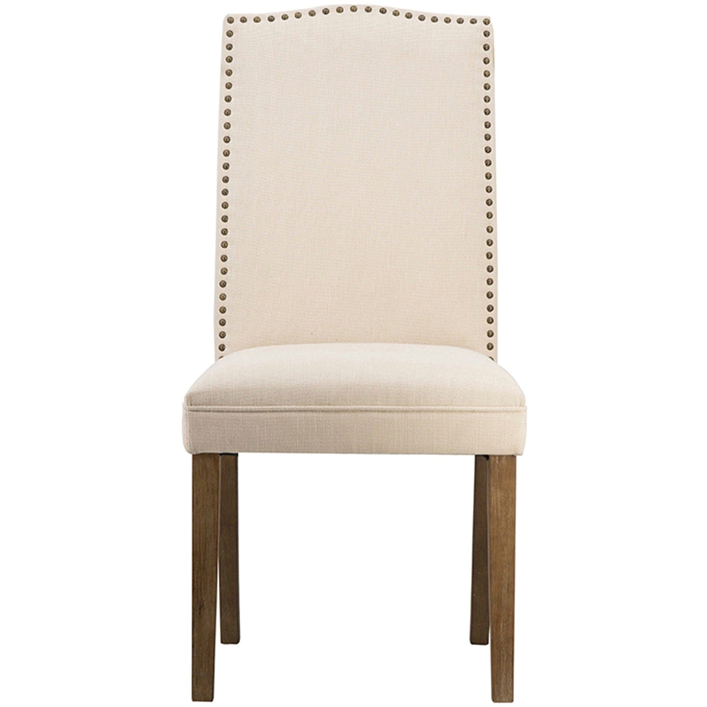 Armless Cream Dining Chair with Nail Head Trim