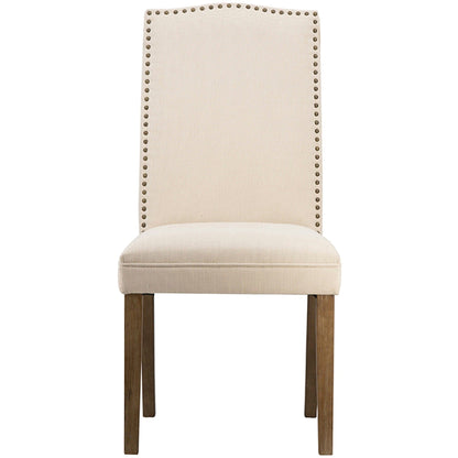 Armless Cream Dining Chair with Nail Head Trim