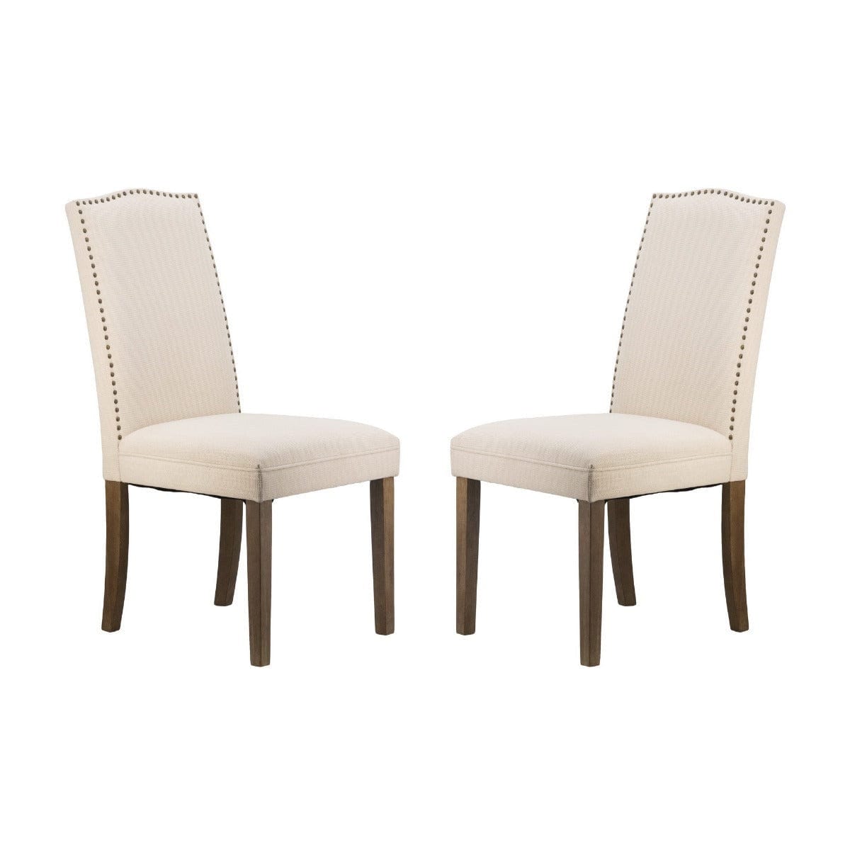 Armless Cream Dining Chair with Nail Head Trim