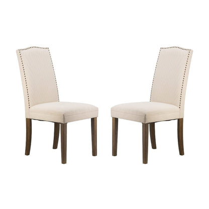 Armless Cream Dining Chair with Nail Head Trim