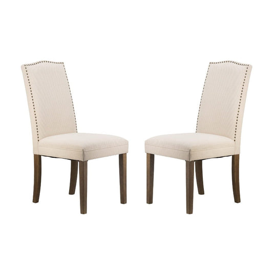 Armless Cream Dining Chair with Nail Head Trim