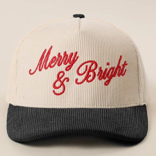 Merry & Bright Embroidery Corduroy Trucker Hat
