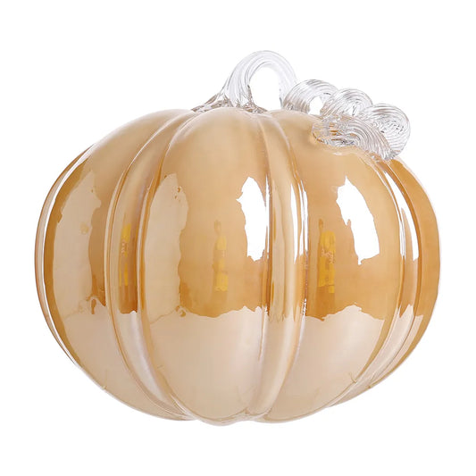 D9.8"H9" - Glass Pumpkin With Curly Stem