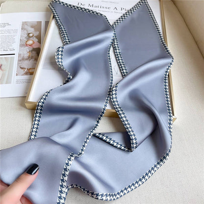 THIN SIMPLE GEOMETRIC LONG SILK HEAD SCARF_CWASC1521: APRICOT / (OS) 1