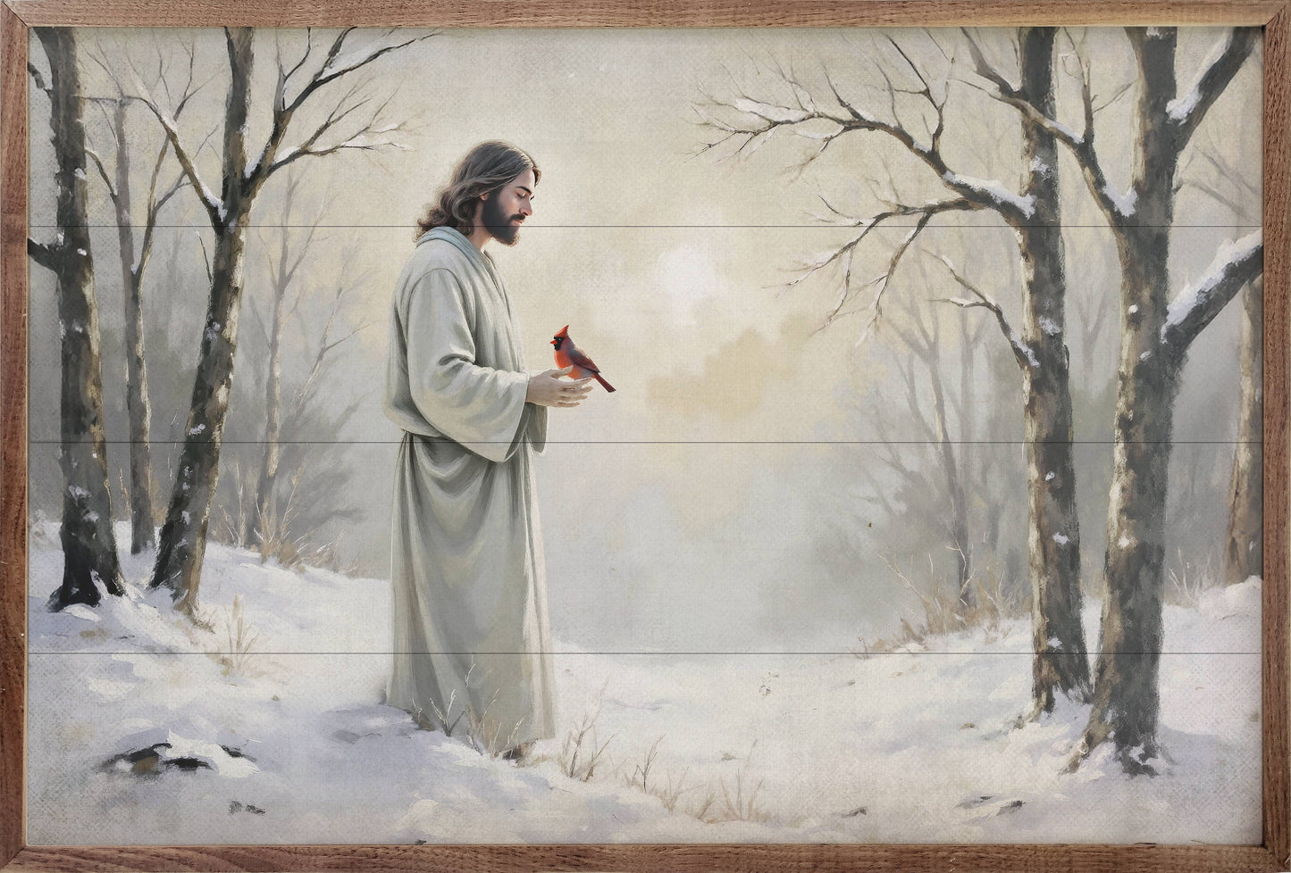 Cardinal And Jesus In Snow Art Print