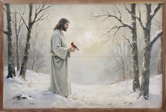 Cardinal And Jesus In Snow Art Print