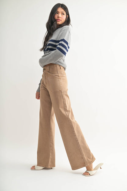 Vin Khaki Patch Pocket Wide Leg Flare