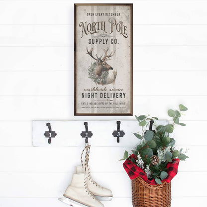 North Pole Supply Co Reindeer White Art Print