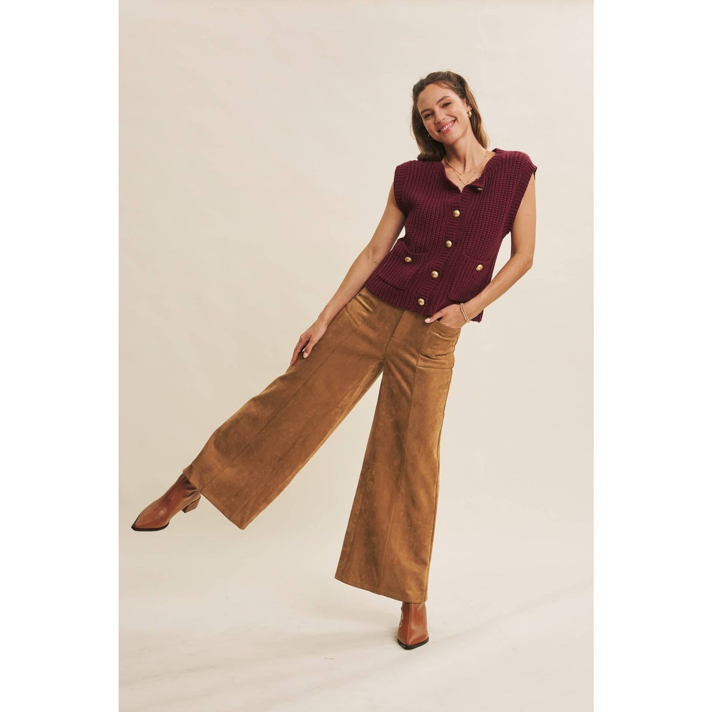 Buttery Suede Stretchy Wide-Leg Pants