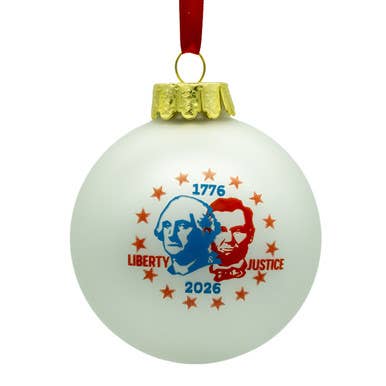 **Pre-Order**  80MM Glass Washington & Lincoln White Ball Ornament