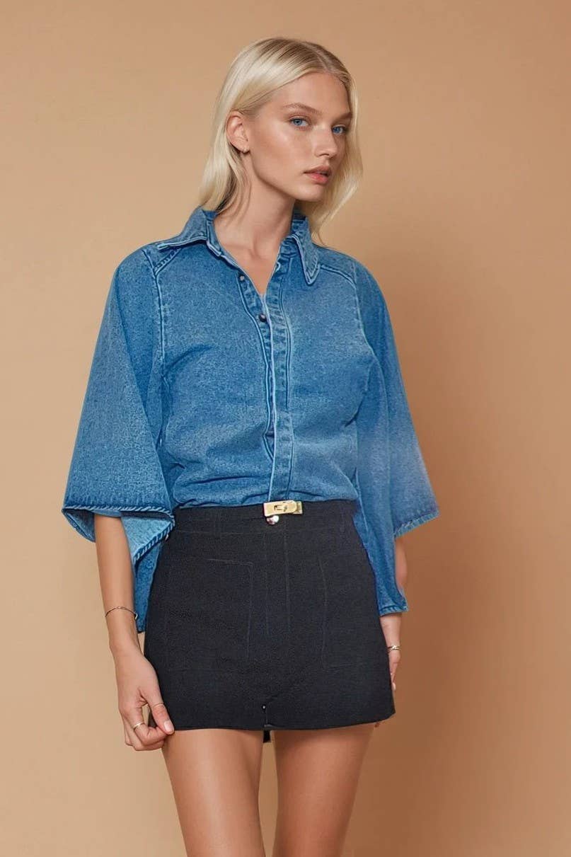 TRUMPET SLEEVED DENIM BLOUSE W1593TIA