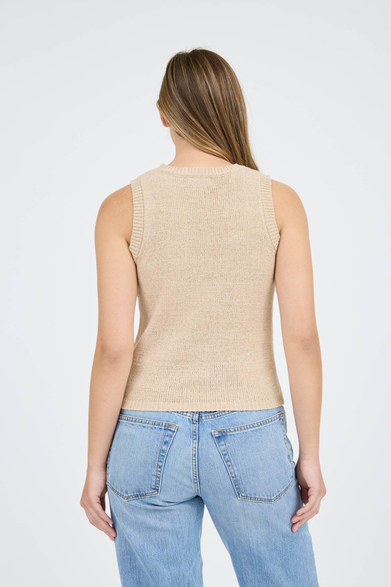 CREW NECK SLEEVELESS KNIT PULLOVER SWEATER