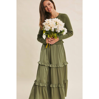 COMFORTABLE SWEATER AND SATIN TWOFER MAXI DRESS