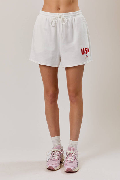 High Rise USA Graphic Embo Sweatshorts