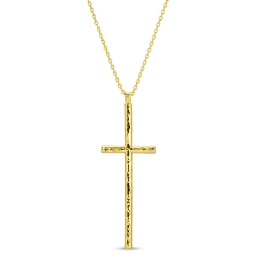 Lightly Textured Long Cross Necklace