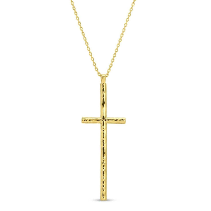 Lightly Textured Long Cross Necklace