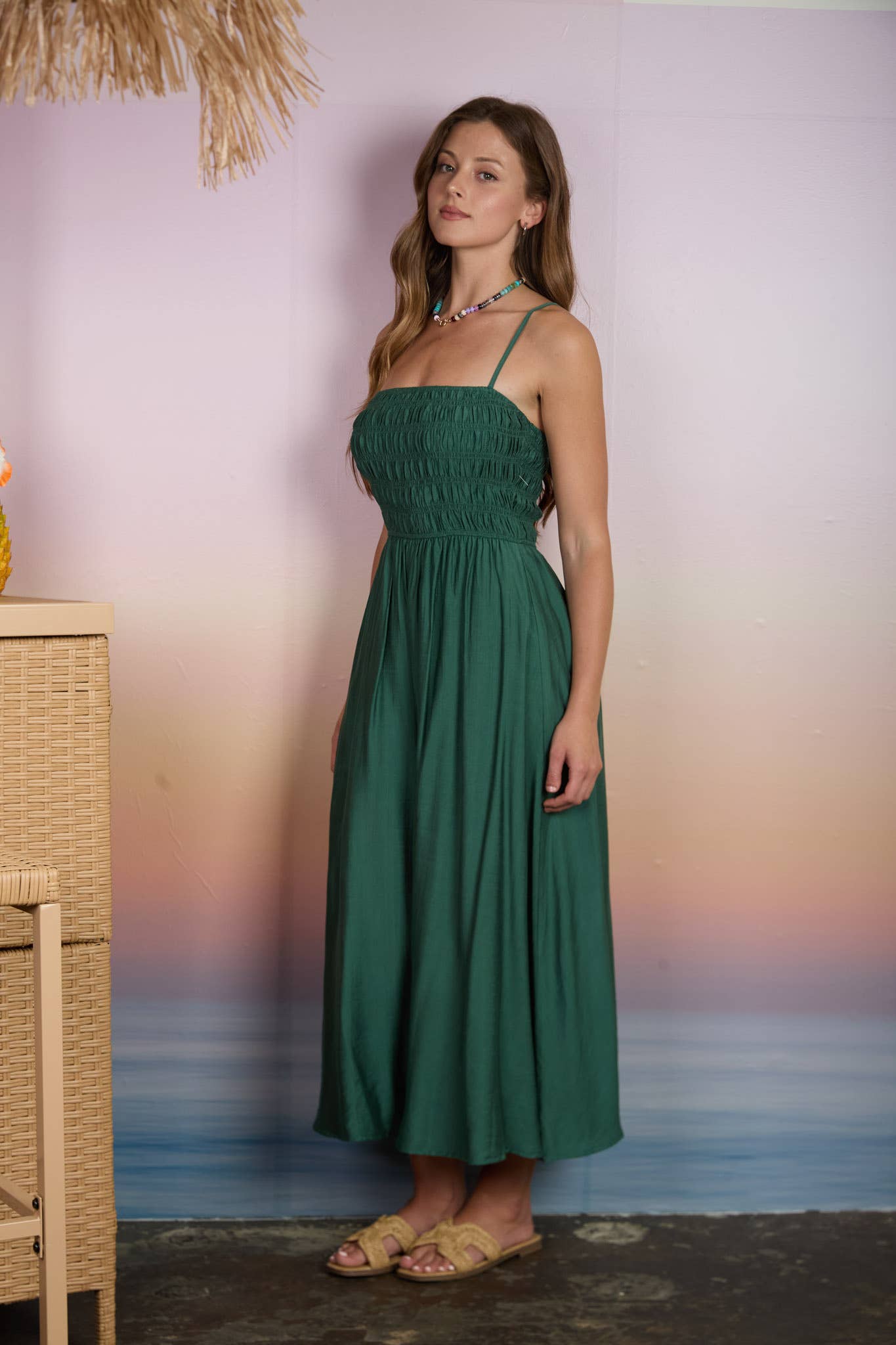 Shirred Midi Dress