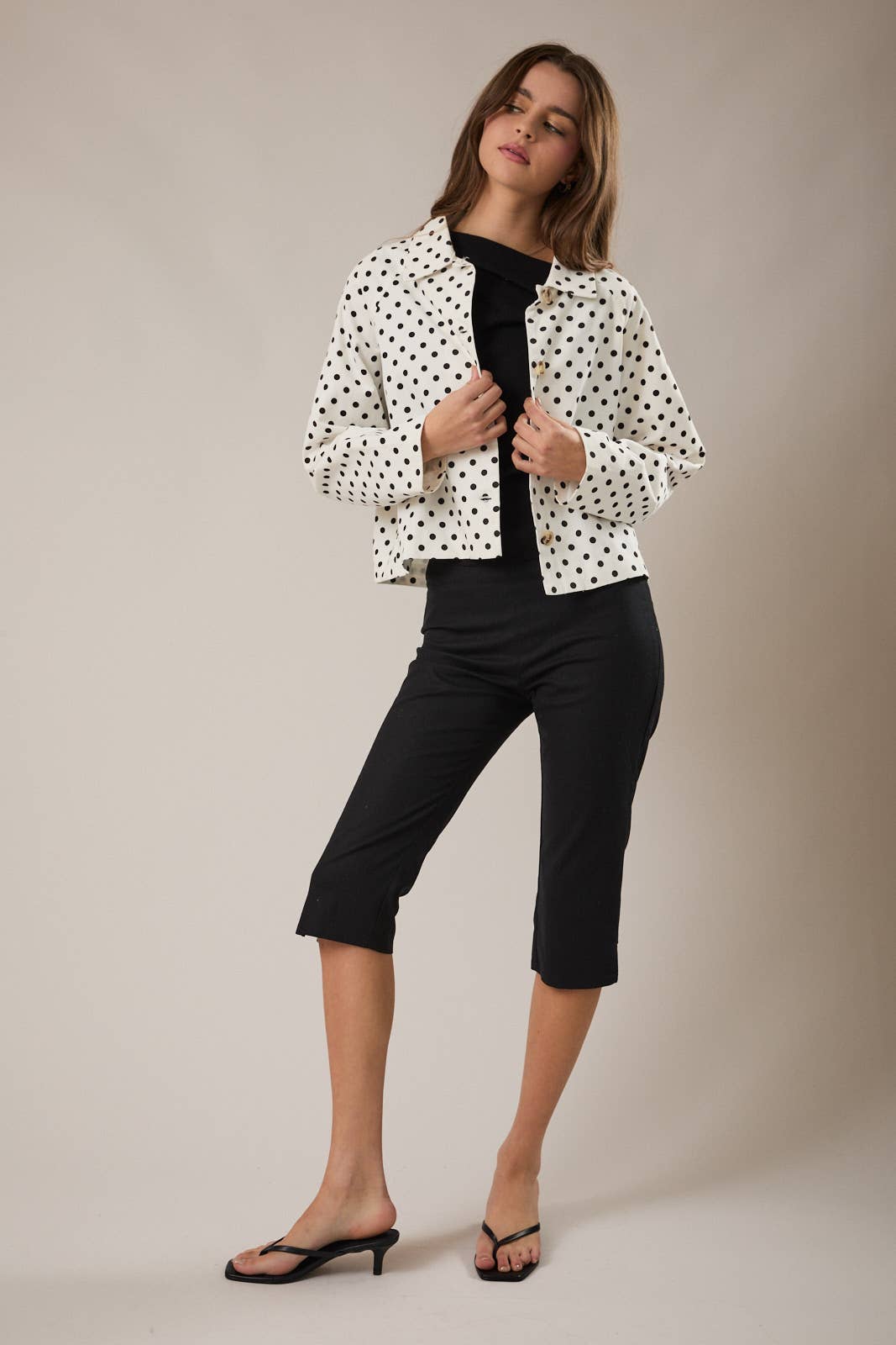 RAGLAN LONG SLEEVE POLKA DOT BOXY JACKET