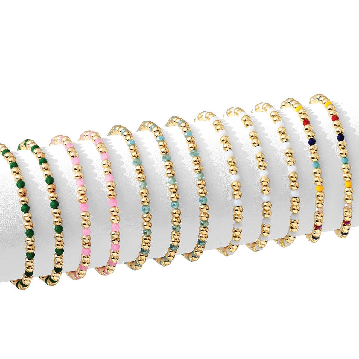 Set/12 4mm Bead & Crystal Stretch Bracelets