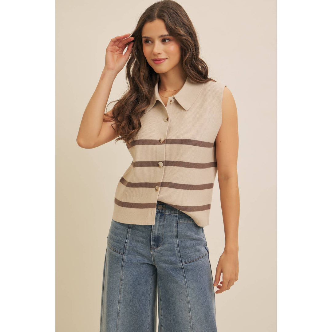 Soft Viscose Rib  Button-Down Sweater Vest