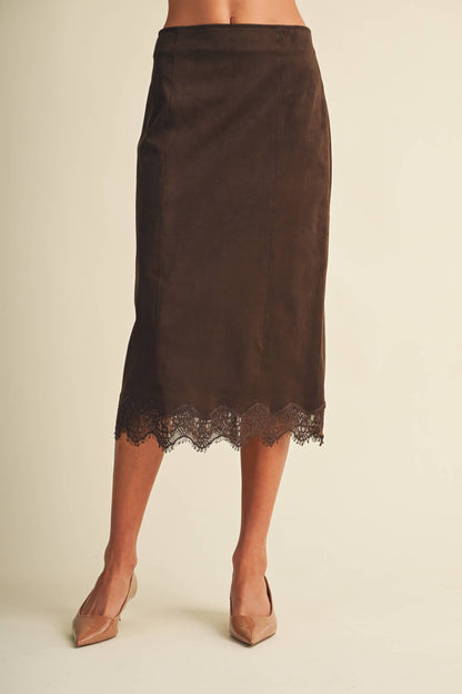 Scallop-Trim Microsuede Midi Skirt