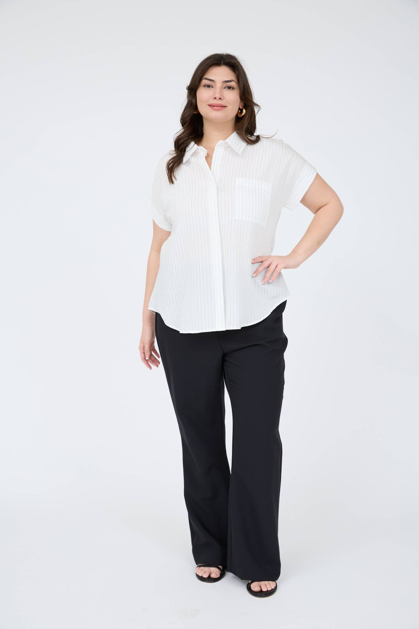PLUS PINSTRIPE SHORT SLEEVE COLLARED SHIRT