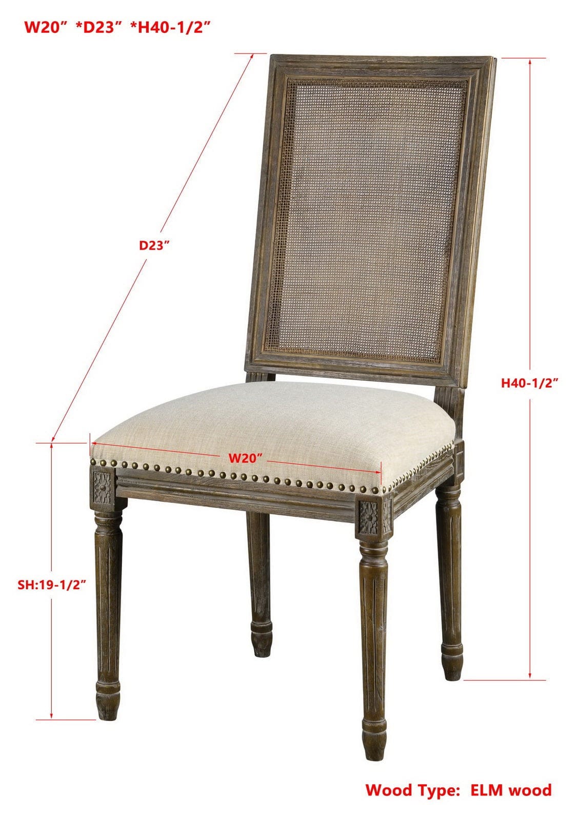 Square Maxwell Side Chair with Cane - French Linen