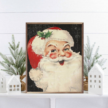Rosy Cheeks Santa Black Art Print