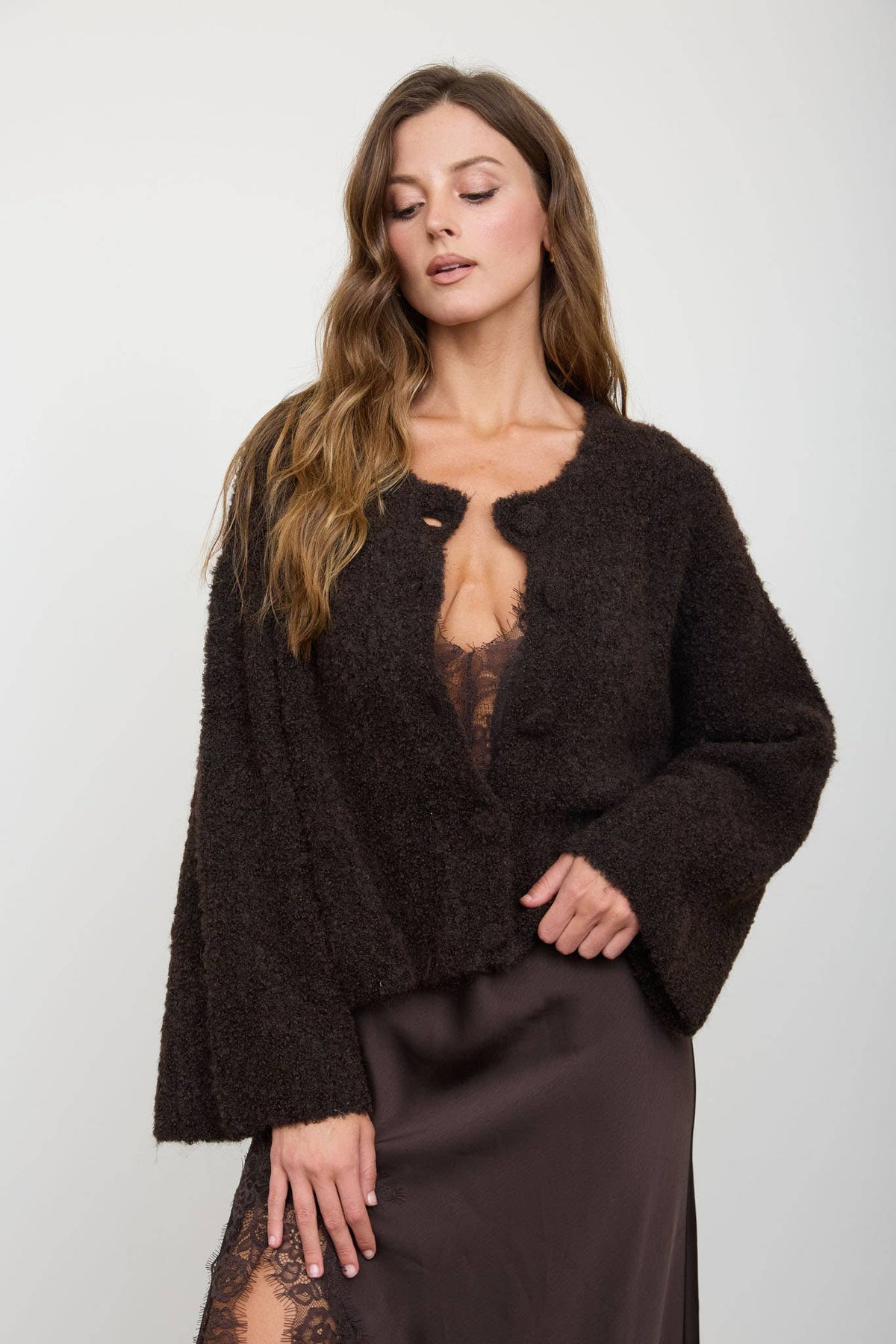 Fuzz Button Down Sweater