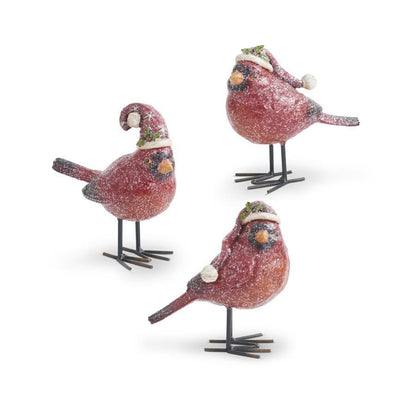 Assorted Glittered Resin Cardinals with Stocking Caps, 3 Styles