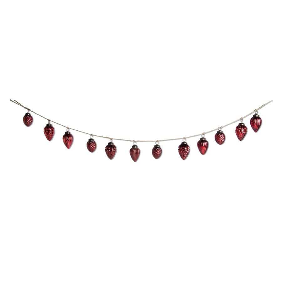 48 Inch Red Mercury Glass Acorn Ornament and Twine Garland