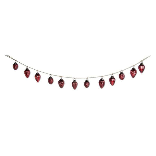 48 Inch Red Mercury Glass Acorn Ornament and Twine Garland