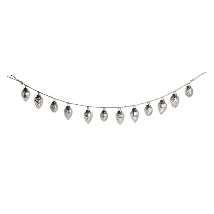 48 Inch Silver Mercury Glass Acorn Ornament and Twine Garland