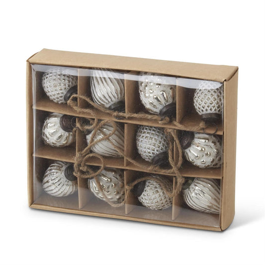 Box of 12 Mini Whitewashed Mercury Glass Round Ornaments