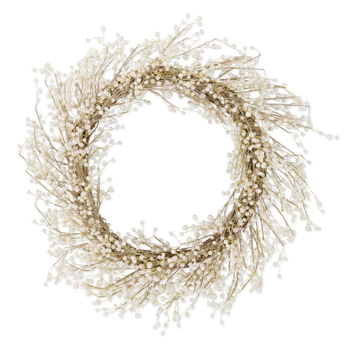 20 inch Gold Glittered Twig Wreath w/Pearls on Vine Base