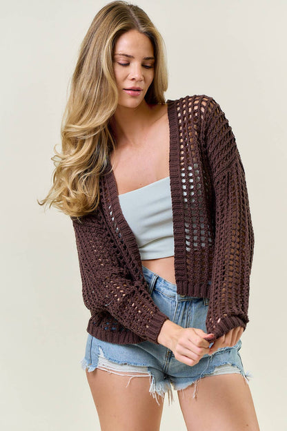 CROCHET FISHNET CROPPED OPEN CARDIGAN