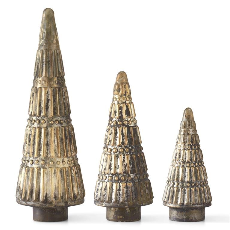 Dot & Line Embossed Pewter with Gold Mercury Glass Trees, 3 Sizes