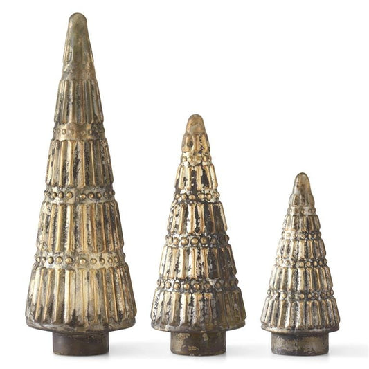 Dot & Line Embossed Pewter with Gold Mercury Glass Trees, 3 Sizes