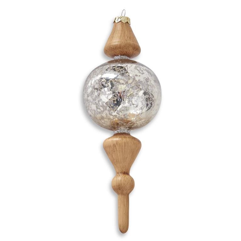7.75 Inch Mercury Glass and Wood Ball Finial Ornament